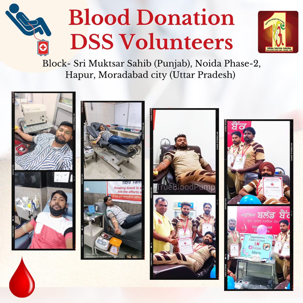 DSSNewsUpdates's tweet photo. Superheroes don't always wear capes. They are also found donating blood to save lives!
Glimpses of Blood Donation🩸 to the needy patients by #DeraSachaSauda volunteers.
#Humanity #SaintDrMSG #WelfareWorks #BloodDonation #DonateBloodSaveLife #SaveLife #BloodDonor https://t.co/d46WadSuek