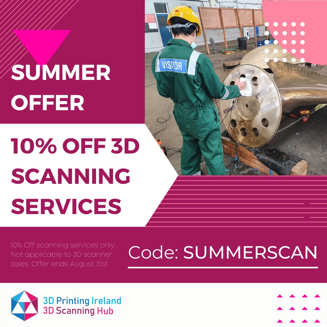 3D Printing Ireland & 3D Scanning Hub (@3dprintscan) on Twitter photo To celebrate the arrival of our new scanner, we're giving 10% off all 3D scanning services until the end of August. Just email the code along with your information to info@3dprintingireland.com To celebrate the arrival of our new scanner, we're giving 10% off all 3D scanning services until the end of August. Just email the code along with your information to info@3dprintingireland.com