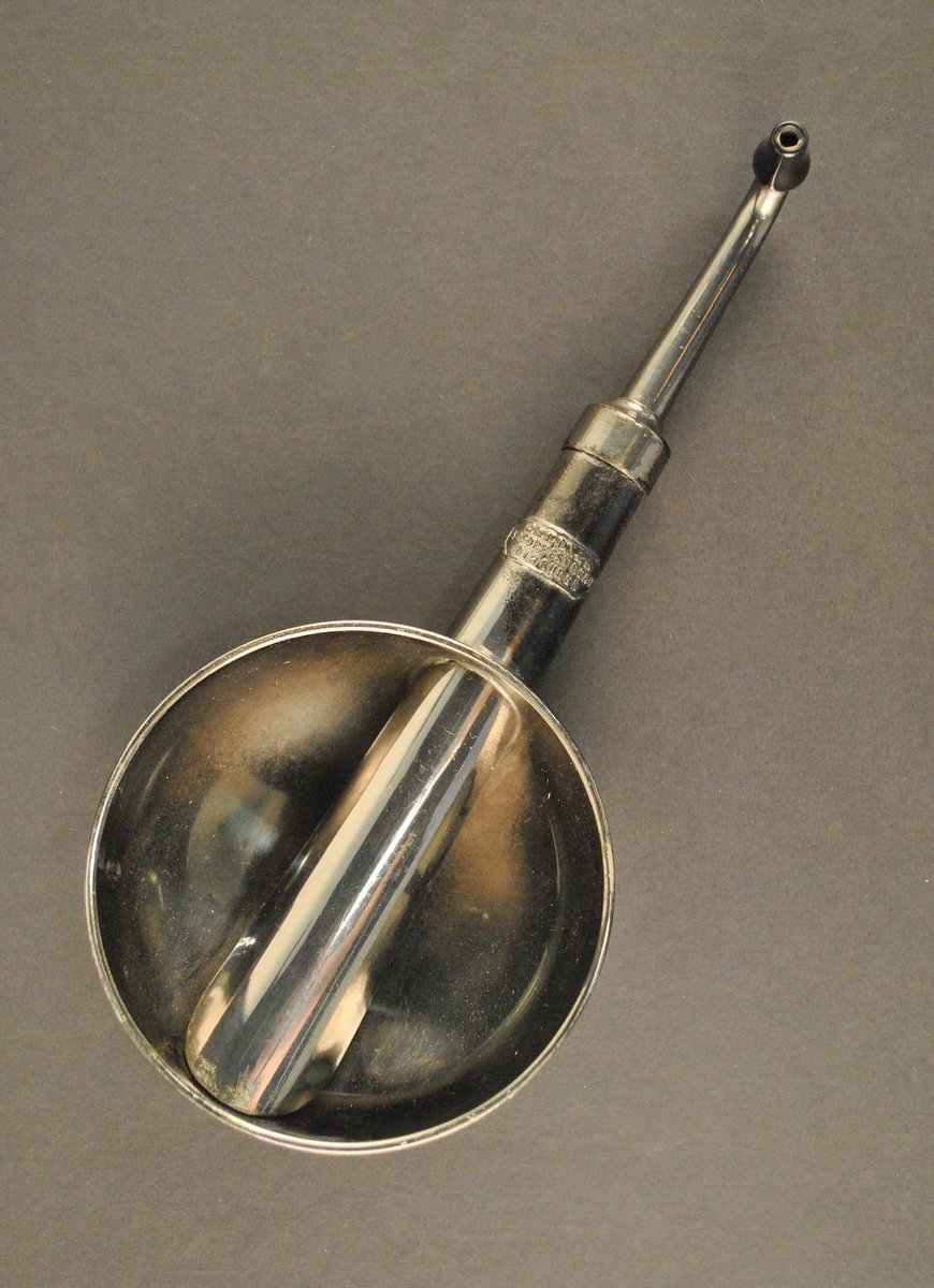 hunterian's tweet photo. 🤔 Can you guess what this is? Made of blackened metal and vulcanite, it was produced by J Gardner & Son of Edinburgh in around 1910. Give up? It's a ‘banjo style’ ear trumpet which features in our latest #ObjectInFocus display in the Hunterian Museum @UofGlasgow. https://t.co/D7NbEqRVIl