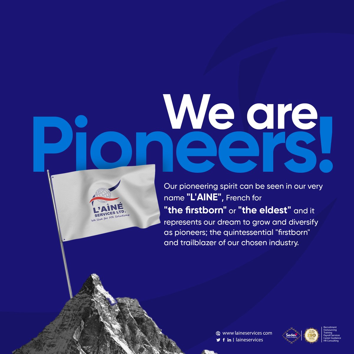 LAINE_HR's tweet image. The name "L'âiné" is French for "firstborn" or "the eldest". This goes deep into our ethos as a company. We are and will continue to be trailblazers in our field.

#HR #HumanResources #Trailblazer #Elder #First