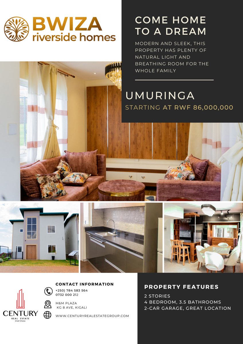 CenturyRwanda's tweet photo. #umuringa is the most extensive typology in the Bwiza riverside home project, with a total area of 135 square meters.
For more information:0784583564 https://t.co/K2jZuqeZsF