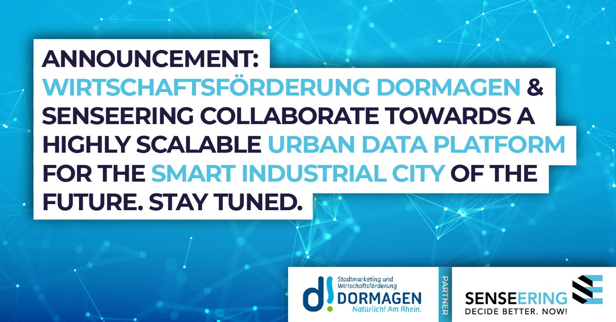 Today we are happy to announce our cooperation with Wirtschaftsförderung Dormagen. 

We are happy to be able to contribute to the #SmartIndustrialCity . 

#mydataeconomy #datamonetization