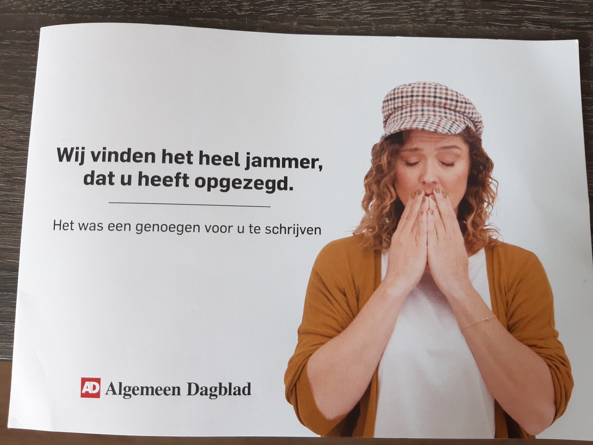 "Het was een genoegen voor u te schrijven"
Jammer dat we het zo weinig konden lezen omdat de krant regelmatig NIET bezorgd wordt/werd!
<a href="/ADnl/">AD.nl</a>, geldt ook voor <a href="/volkskrant/">de Volkskrant</a> !