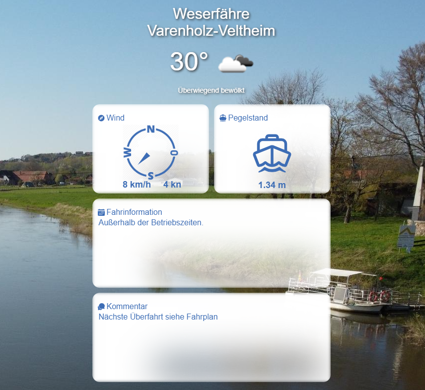 FraunhoferLemgo's tweet photo. Weser-Radler und Wanderer können ab sofort von unterwegs aus einsehen, ob und wann sie die Weserfähre Varenholz-Veltheim nutzen können.
Eine App macht's möglich, die aktuelle Sensorikdaten verwendet. Abrufbar per QR-Code oder folgender Seite: https://t.co/UrfvMvznMP

#smartcity https://t.co/ABYhupKwim