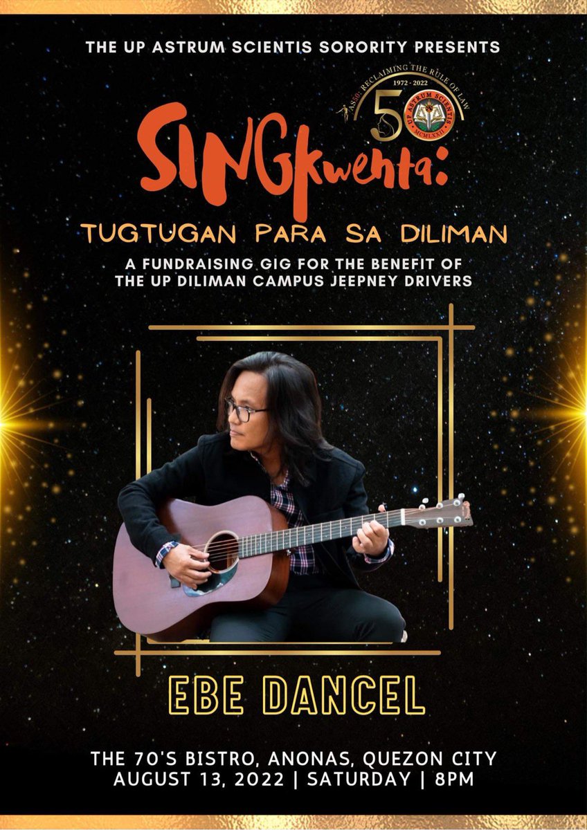 arahbellagrace's tweet image. Last but definitely not the least, get ready to enjoy the night as Ebe Dancel sings some of his greatest hits in SINGkwenta: Tugtugan para sa Diliman. 

Don't miss this exciting night! Secure your tickets now ;)
#UPASTRUMSCIENTISAT50 
#AS50