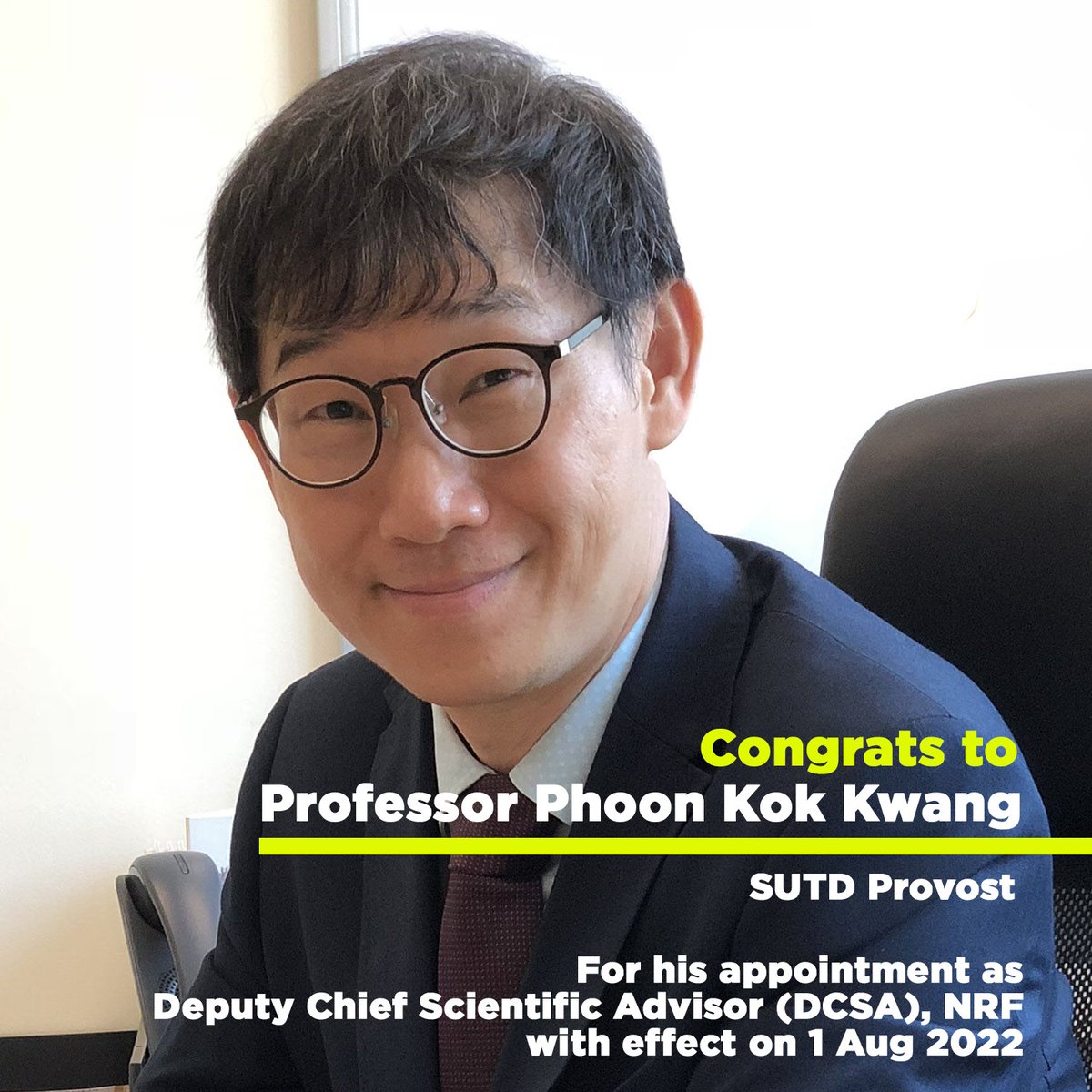 sutdsg's tweet photo. Congratulations to SUTD Provost, Professor Phoon Kok Kwang, who will be appointed Deputy Chief Scientific Advisor (DCSA), National Research Foundation, with effect on 1 August 2022! https://t.co/ThdZw6UZVW
#SUTDfaculty #SUTDresearch https://t.co/Saw2Z8nQgE