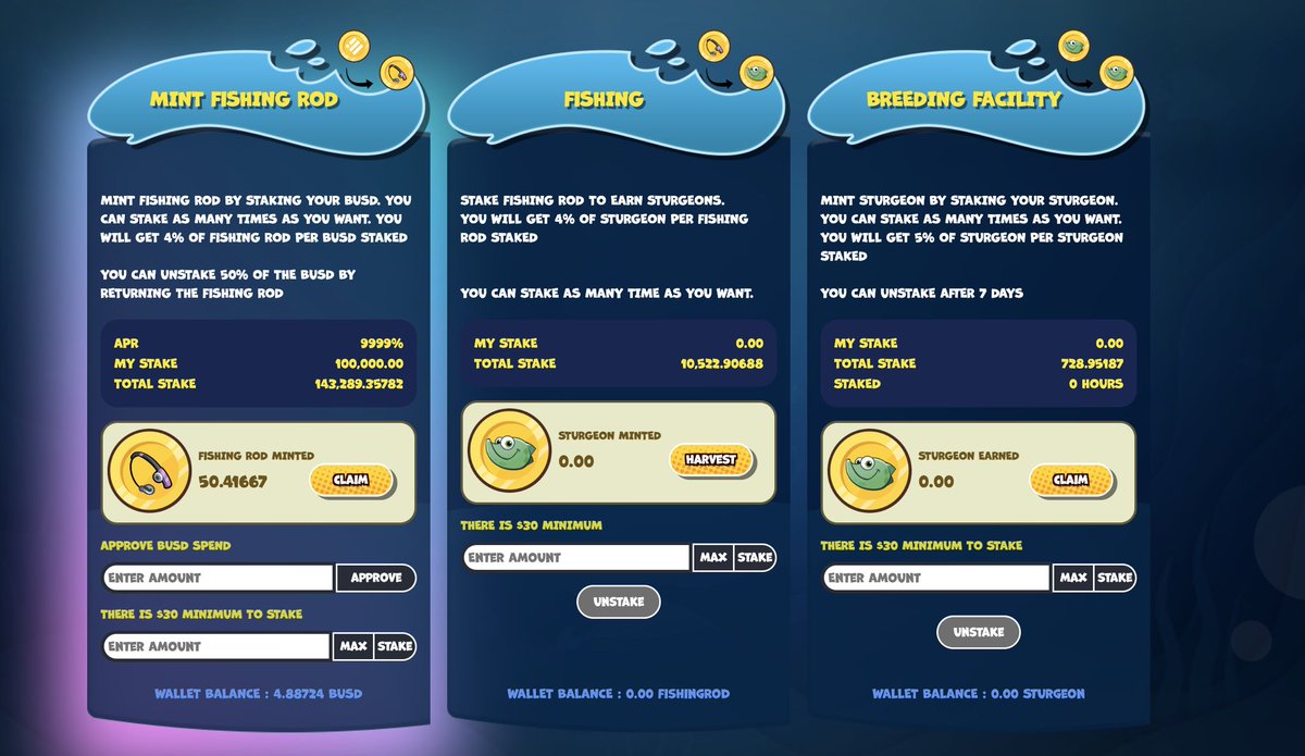 🚀 UI Sneak Peek Today 👀 

🔥you can stake
🔥invest in $sturgeon 
🔥earn passive income

And many many more coming soon !!!!
💎💎💎💎
#defi #crypto #bsc #bnb #Memecoin