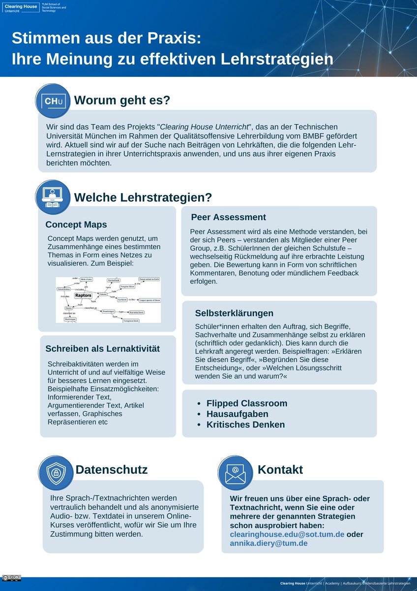 Du nutzt innovative #Lehrstrategien in Deinem #Unterricht und hast einen #Praxistipp, den Du gerne anonym teilen möchtest? Schick uns eine kurze, persönliche Nachricht an ✉️clearinghouse.edu@sot.tum.de oder überTwitter <a href="/chu_tum/">Clearing House Unterricht</a>! Gerne weitersagen📢
#twlz #elearning #twittercampus