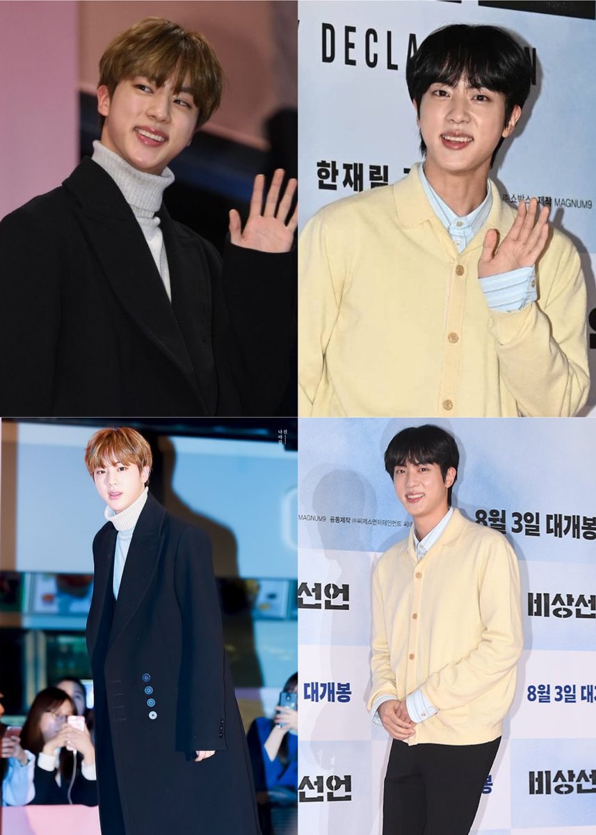 BTS21_2019's tweet photo. Kim Seokjin at          Kim Seokjin at 
VIP premiere             VIP premiere 
in 2016                        in 2022 https://t.co/hpSAeUOYrf
