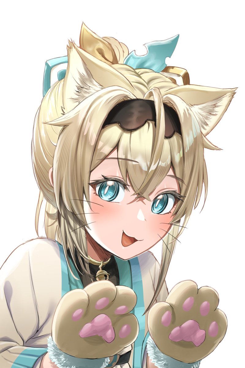 kazama iroha 1girl animal ears blonde hair solo gloves cat ears animal hands  illustration images