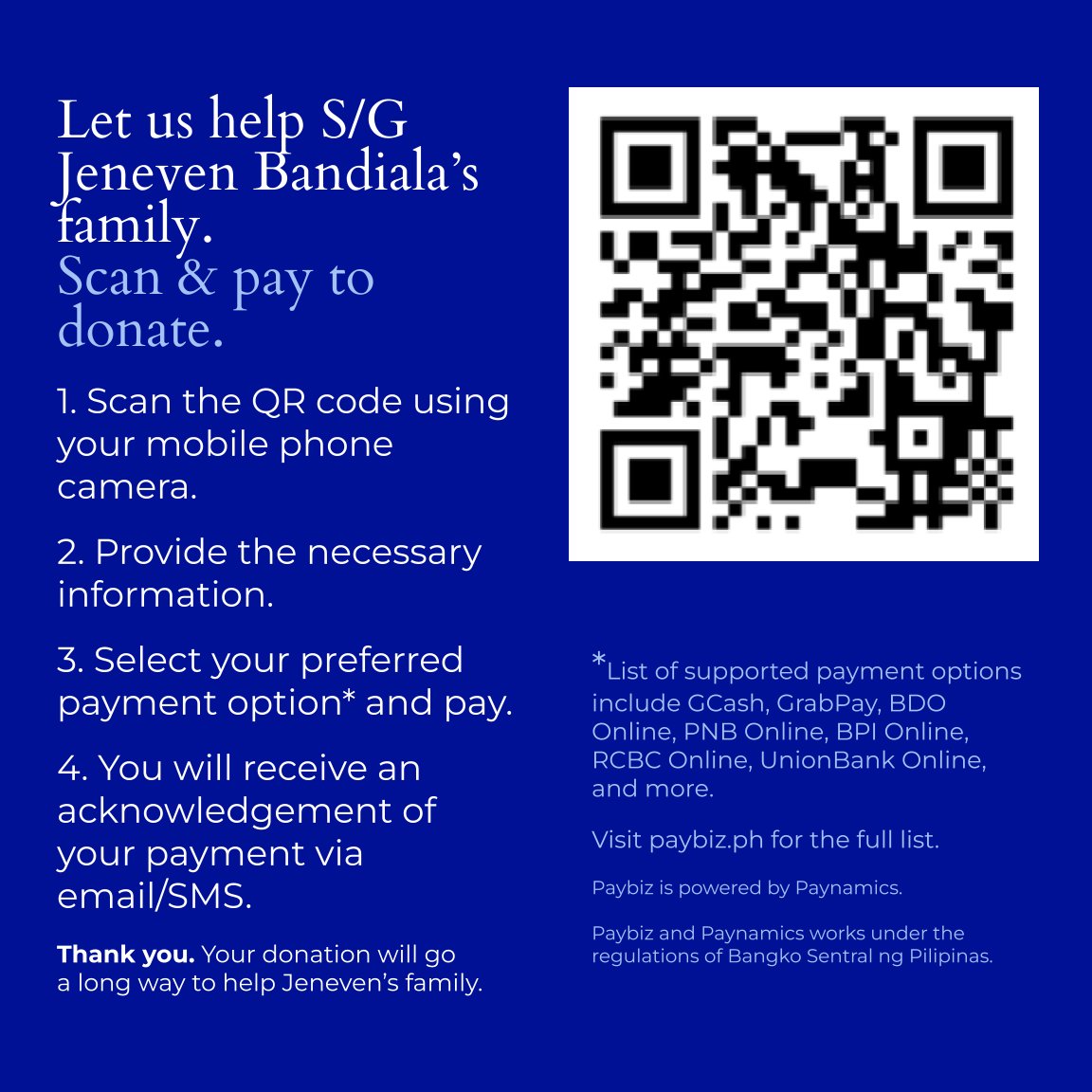 rapplerdotcom's tweet photo. Ateneo de Manila University is calling for donations for the family of Jeneven Bandiala, the security guard who was killed in a shooting incident on campus. 

Those who wish to donate may scan the QR code in the photo below. 

https://t.co/w1lNXGmswf https://t.co/Vb3cheby4g