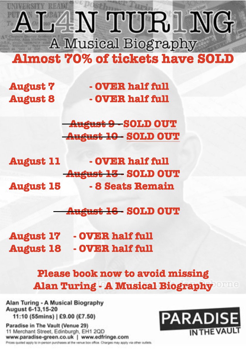 EarlyMornings19's tweet photo. Less than a handful of 2-4-1 tickets remaining on August 8th

8 seats remain Aug 15

#edfringe #ediburgh #festival #booknow #tickets #lgbtq

Edfringe tickets via

https://t.co/7vb063O4i0 https://t.co/DXNs56CPzV