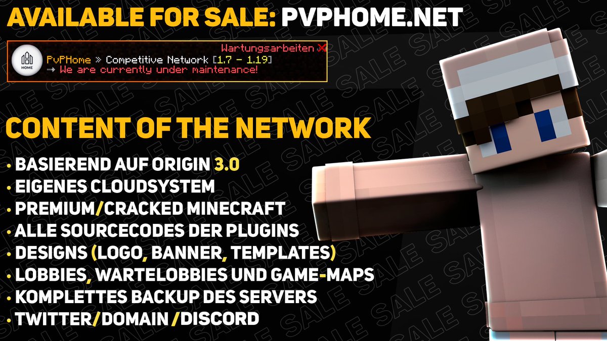 thepxscxl's tweet image. PvPHome steht zum Verkauf! 💰

 ⚙️ Origin 3.0
 ✅ Minecraft Premium/Cracked
 🇺🇸 Language System
 🐦 @PvPHomeNET
 🎮 pvphome.net/discord

Bei ernsthaftem Interesse gerne per Direktnachricht oder auf Discord (pascal#7454) melden. 👀

❤️ &amp;amp; 🔁 für Support :)