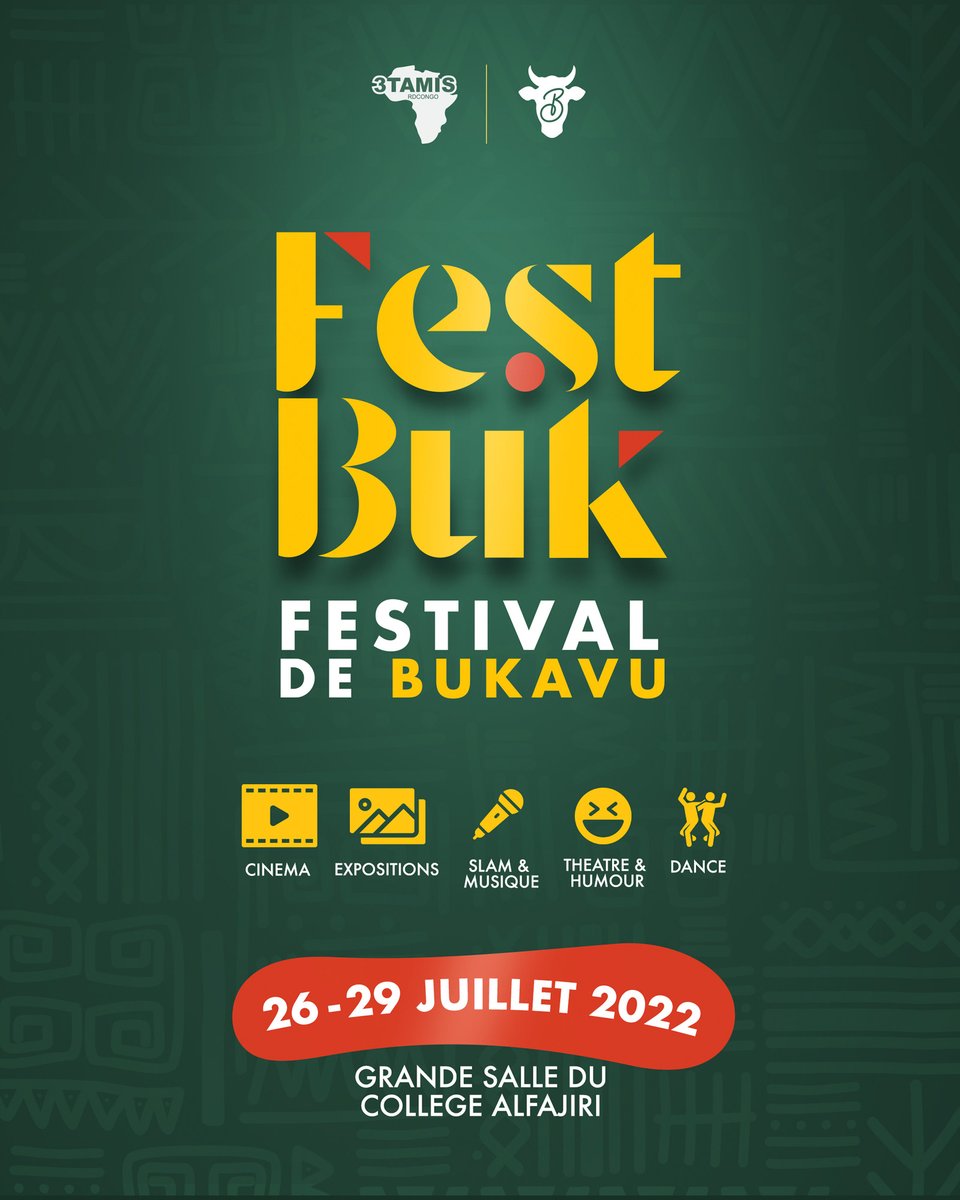 Hello helloo!
Rendez-vous demain déjà pour cette édition du #FestBuk 
Cette édition spécial Cinéma, se verra enrichies par des projections des film des réalisateurs locaux et de la sous-régions aux côtés d'autres disciplines telles que l'humour, la dance, le théâtre et des expos.
