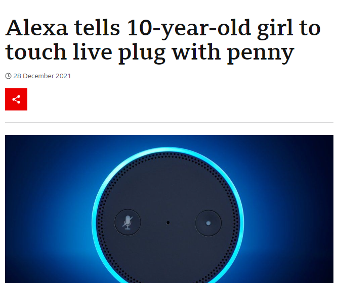 kohantoys's tweet photo. Atentos a esta tendencia:

Diciembre 2021: 
Una nena está aburrida. Le pide a Alexa, su asistente digital, una sugerencia para un juego juntas. 
Alexa le sugirió que tome una moneda y la ponga en el tomacorrientes.
.
.
⚡️💀 https://t.co/o9jagqVIRD