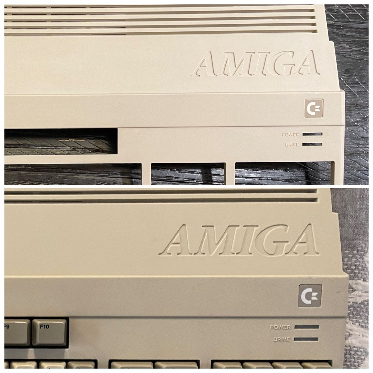 simpsondustin's tweet photo. A work in progress.  I am always in awe at what some hair goop can do to plastic.  #RetroComputing #amiga https://t.co/ZHdMfmE2kT