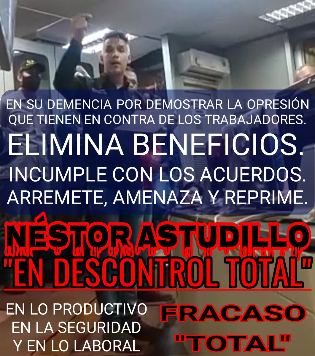 Unidad_Coincide's tweet photo. #CiudadGuayana
El Presidente de @Sidor_oficial Está de Psiquiatra.
📍Eliminó las Vacaciones
📍Eliminó las Prestaciones
📍Incumplió con 2 Bonos de Producción y 3 de Asistencia
📍No Paga Horas Extras
📍Arremete Contra los Trabajadores.
"TRABAJADOR TUS DERECHOS SON IRRENUNCIABLES" https://t.co/bf19WcGzv0