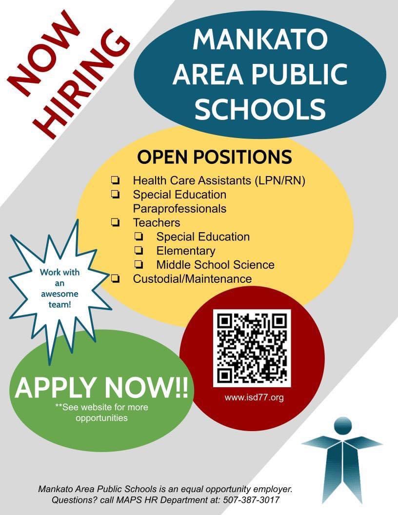 Mankato Area Public Schools on X: “‼️ NOW HIRING ‼️ Join our