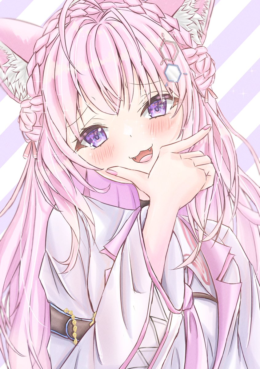 hakui koyori 1girl animal ears pink hair solo purple eyes crown braid long hair  illustration images