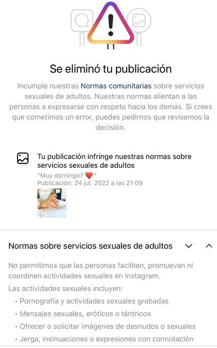 Indignación jajajaja servicios sexuales dice?? No sabía que Instagram era tan moralista ? https://t.