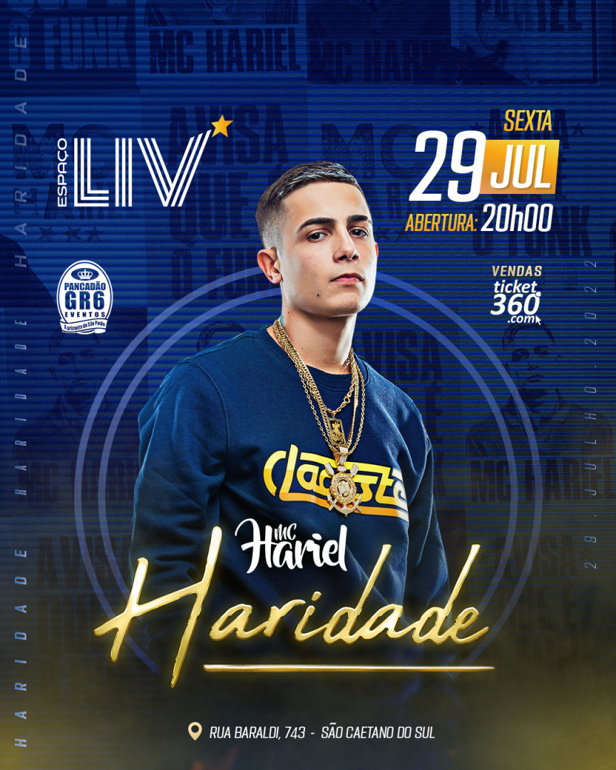 ticket360's tweet photo. #Haridade⭐ Nesta Sexta, 29 de Julho tem show com @mchariel no Espaço LIV em S�... https://t.co/y7MEjRAEfk https://t.co/8McfUO0o1n
