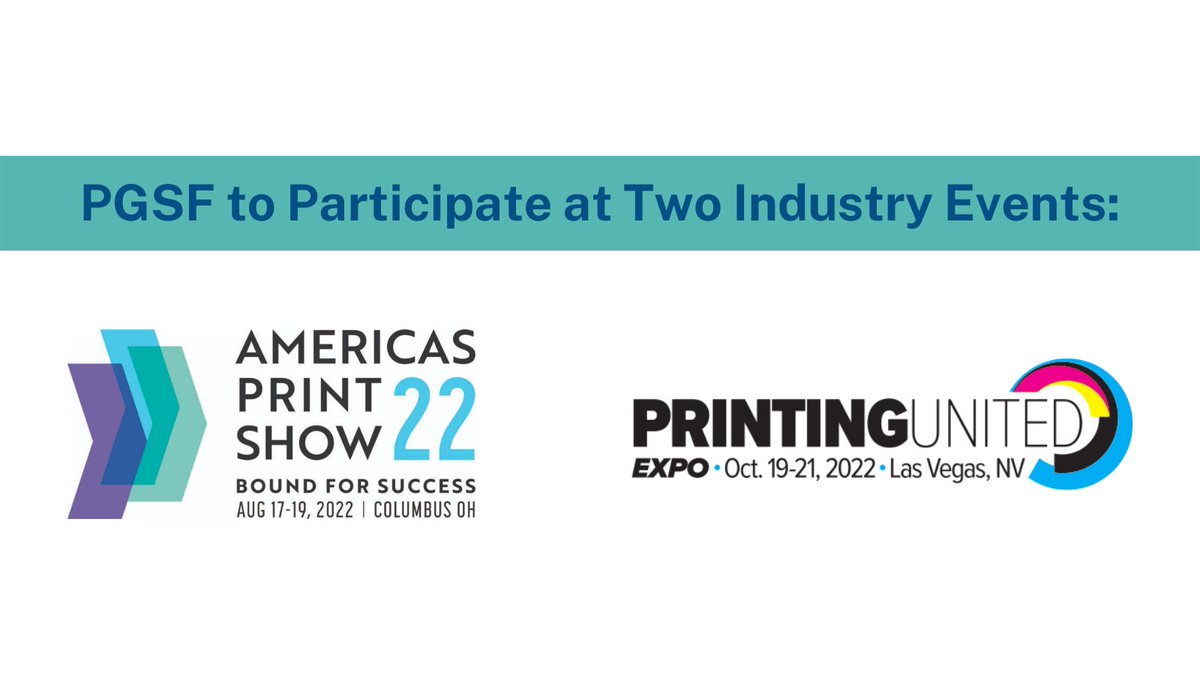 PGSF is excited to be participating in two major print industry events in 2022: @AmericasPrint and @PRINTINGUnited Expo.

Come find us!

Read more here: https://t.co/rez9KhKrn9

#printshows #APS22 #PrintingUnited https://t.co/ekG4IZKQQE