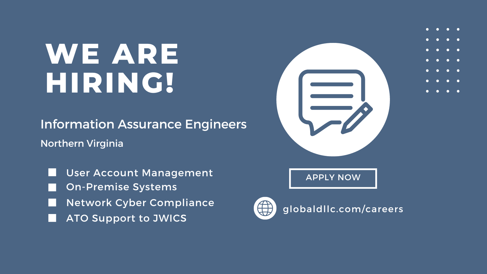 Global Dimensions, LLC. on Twitter "We're hiring Information Assurance