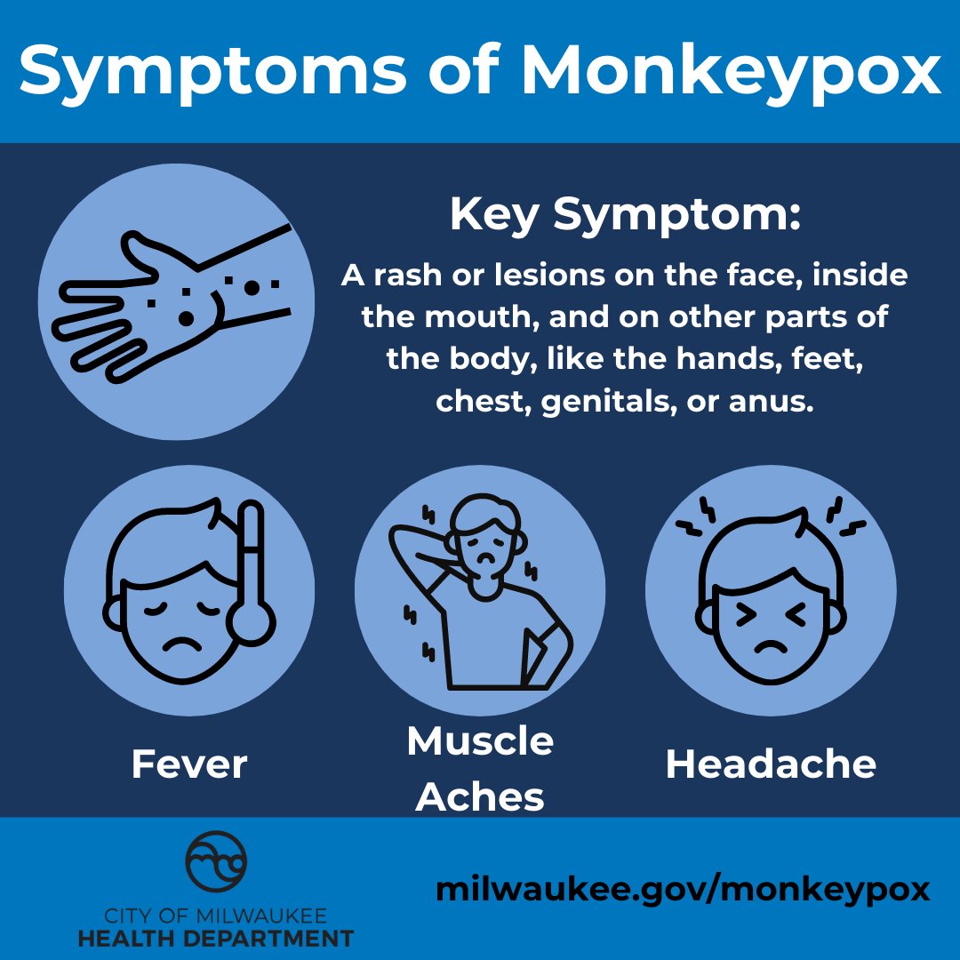 City of Milwaukee Health Department (@mkehealth) on Twitter photo The <a href="/WHO/">World Health Organization (WHO)</a> has declared #monkeypox a global health emergency. While the threat to the public in #Milwaukee is low, it's important to know the symptoms. If you have symptoms or have been exposed, contact your healthcare provider for testing & care.
➡️ milwaukee.gov/monkeypox The <a href="/WHO/">World Health Organization (WHO)</a> has declared #monkeypox a global health emergency. While the threat to the public in #Milwaukee is low, it's important to know the symptoms. If you have symptoms or have been exposed, contact your healthcare provider for testing & care.
➡️ milwaukee.gov/monkeypox