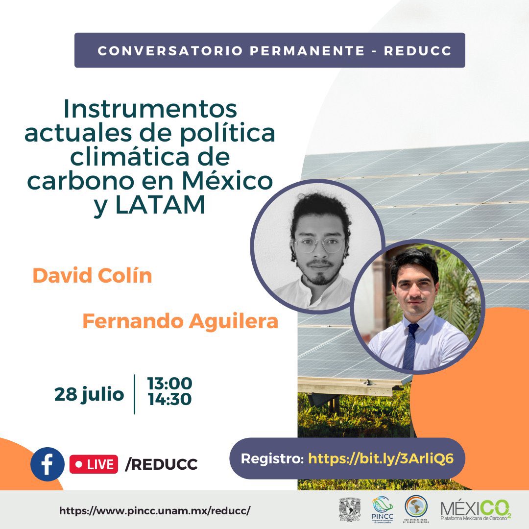 UNAM_PINCC's tweet image. Les invitamos al conversatorio de julio: “Instrumentos actuales de política climática de carbono en México y LATAM”.

Impartido por David Colín y Fernando Aguilera de la Plataforma Mexicana de Carbono.

🗓 28 de julio
⏰ 13:00 a 14:30 hrs

Regístrate: bit.ly/3ArliQ6