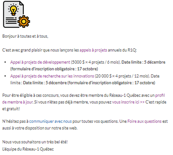 📣Les appels à projets 2022-2023 du #R1Q sont lancés! Tous les détails sont ici : reseau1quebec.ca/lancement-des-…