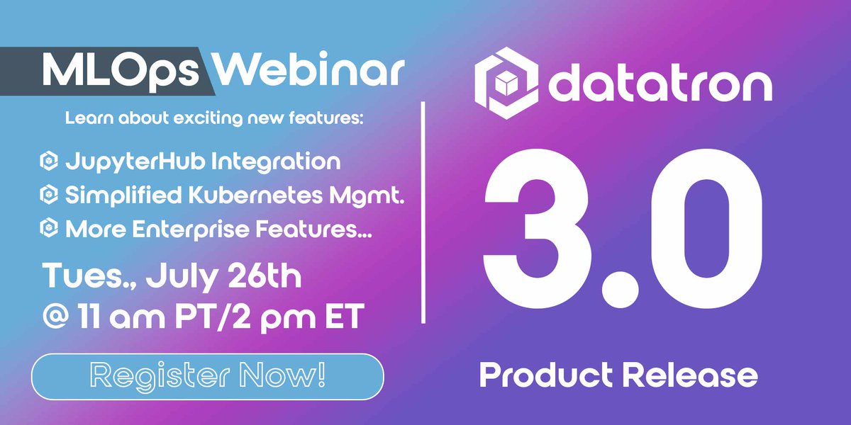 datatron's tweet image. Join us as tomorrow (Tues) 7/26 for our &quot;Datatron 3.0&quot; product release webinar and learn about our #jupyternotebook #jupyterHub integration, simplified #kubernetes mgmt. and more enterprise features. #ml #DataScience #MLOps #mlopsplatform # Register:
     datatron.com/learn/webinars…