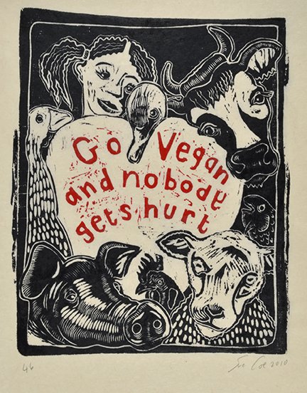 I was researching the artist Sue Coe for work and came across her animal rights art. How do white vegans STILL not realize this is disgustingly racist??? 