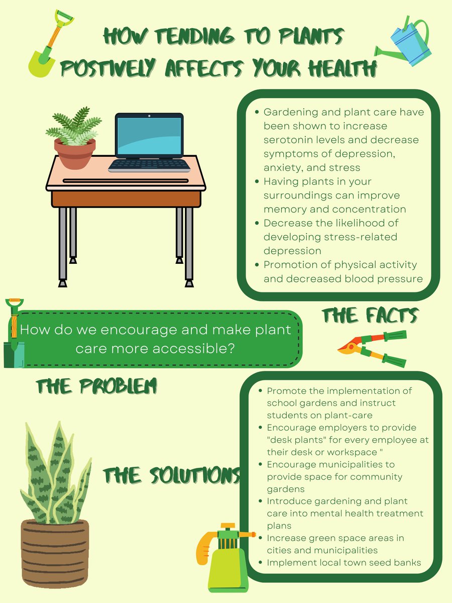 EM203JuliaKelly's tweet photo. How does plant care affect your health? How do we make plant care more accessible and promote the benefits? Check out my infographic below to learn more! #EM203Robin https://t.co/u6Speh92Ca