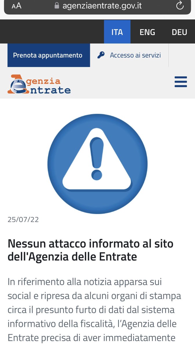 tax_analysis's tweet photo. Nessuno attacco #informato o #informatico all’#agenziadelleentrate ? Siamo sicuri al 100%? È solo un mero refuso il messaggio nella homepage? 😀@RoccoRaffaele1 @Mandolesi_Giu @iusEmanagement @cribart @lin81301 @RaffaelloLupi @Lucagrossi66 @iuvinale_n @GabrieleIuvina1 https://t.co/nEXlnSK6RI