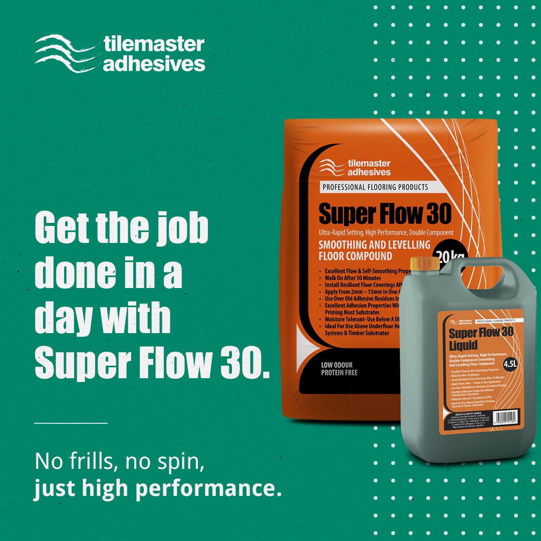 Ultra-rapid setting, high performance, flexible, double component smoothing and levelling, perfect when things need speeding up. Sounds good right? Find Super Flow 30 at your local stockist today.

bit.ly/3oqVhcv 

#tilemasteradhesives #nospin #nofrills #flooring