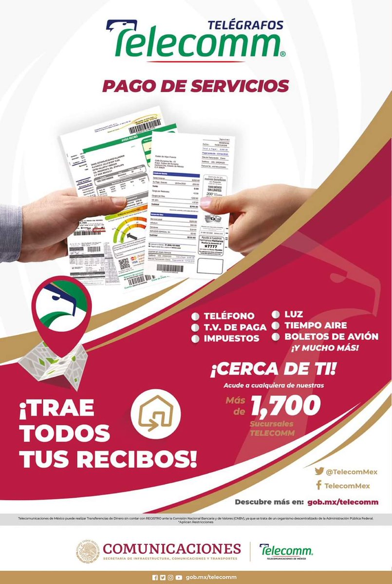 FinabienMorelos's tweet photo. Ya no hagas más filas para hacer el pago de tus servicios, ubica tu #Sucursal #Telecomm_Mor más cercana y tráete todos tus recibos y págalos en un mismo lugar. https://t.co/bMapvkqjz1