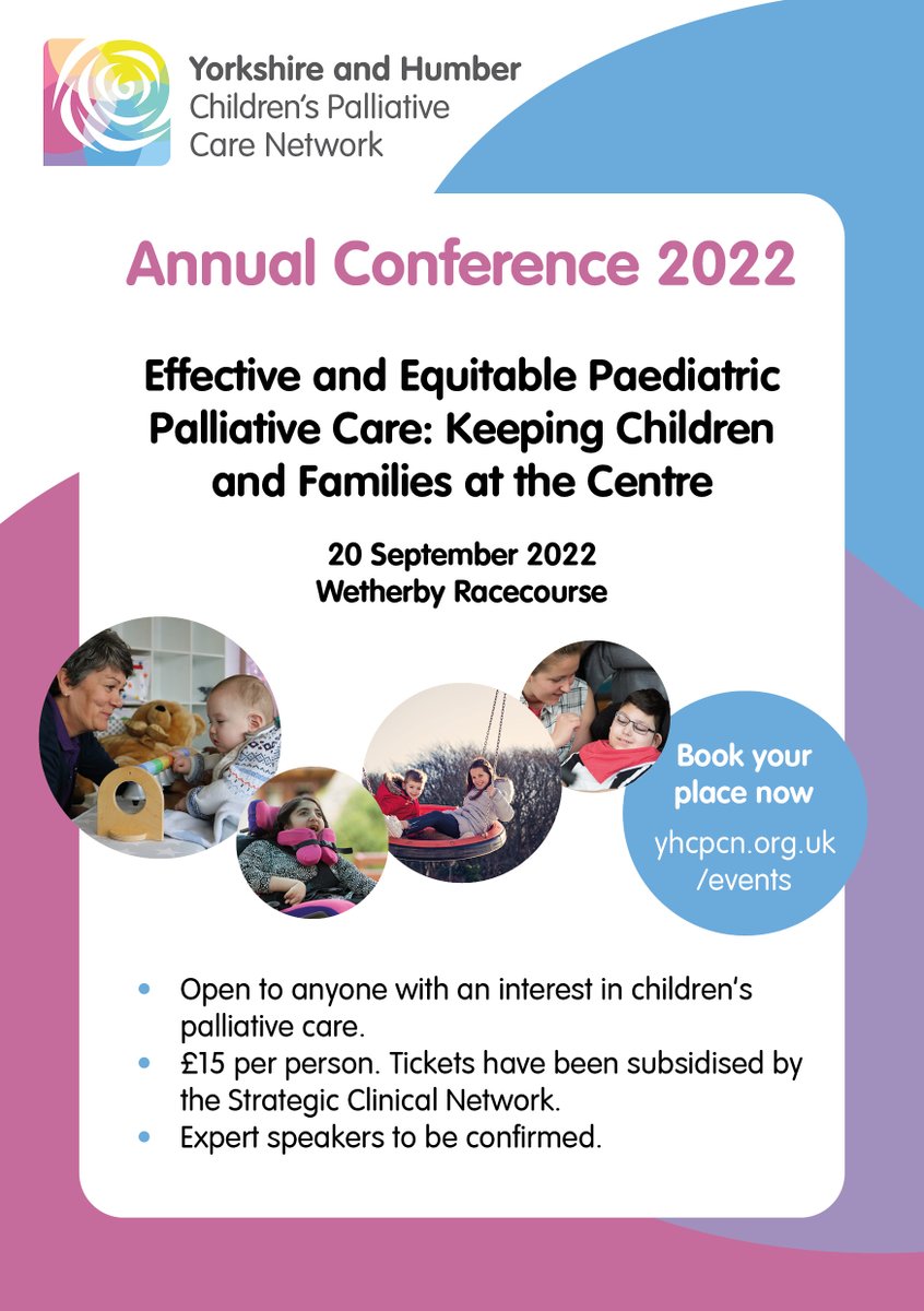 YoHCPCN's tweet photo. Less than a month to go until #PalliativeCareConf22: 👪 Accessible and equitable paediatric palliative care: Keeping children and families at the centre

Taking place on 20 September 2022 at Wetherby Racecourse. Book now! https://t.co/zPsea0N4RJ https://t.co/67ro993jih