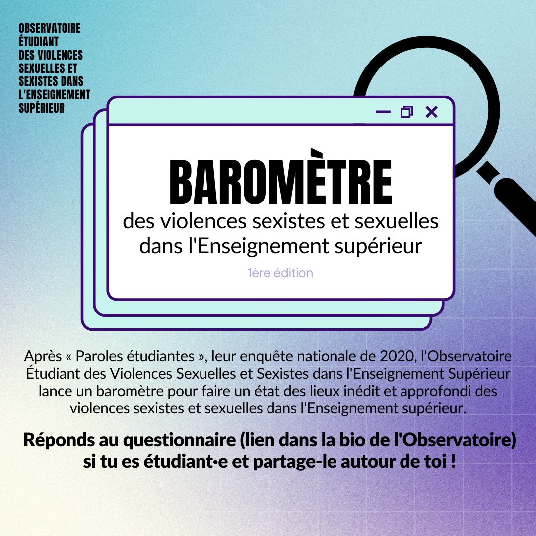 LePlanning21's tweet photo. L'@ObservatoireVSS a lancé une enquête à destination des étudiant·es, sur le sujet des #violences sexistes et sexuelles dans le supérieur. A faire tourner !
#sexisme
https://t.co/aWjkR8P8Sy https://t.co/47DCodn4G0
