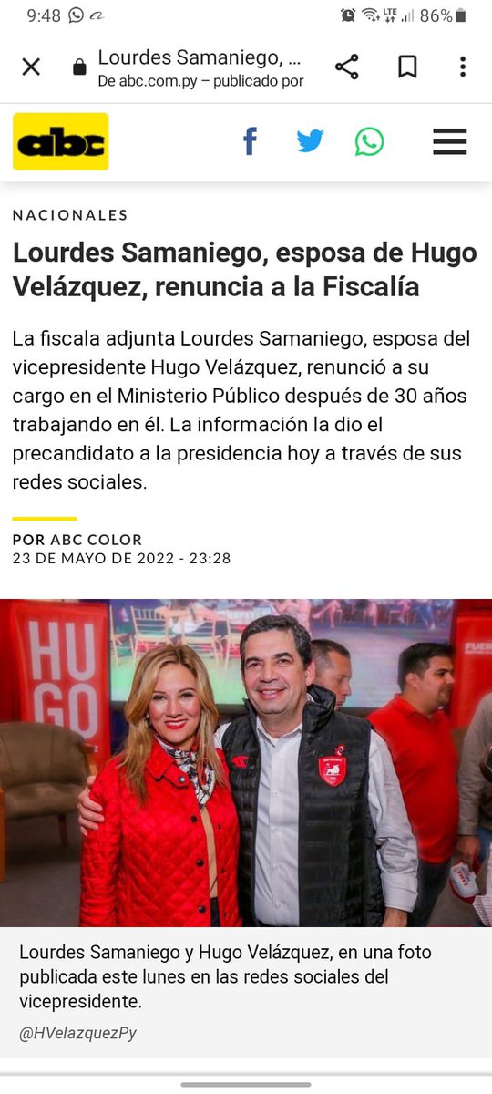 jtorresromero's tweet photo. OTRA MENTIRA. El vicepresidente Hugo Velazquez había manifestado que su esposa, la fiscal Lourdes Samaniego había renunciado. Acá la resolución que confirma que en realidad pidió permiso. Vuelve el 29 de agosto. La esposa está en línea de sucesión de Sandra Quiñónez. https://t.co/K17JK5VLar