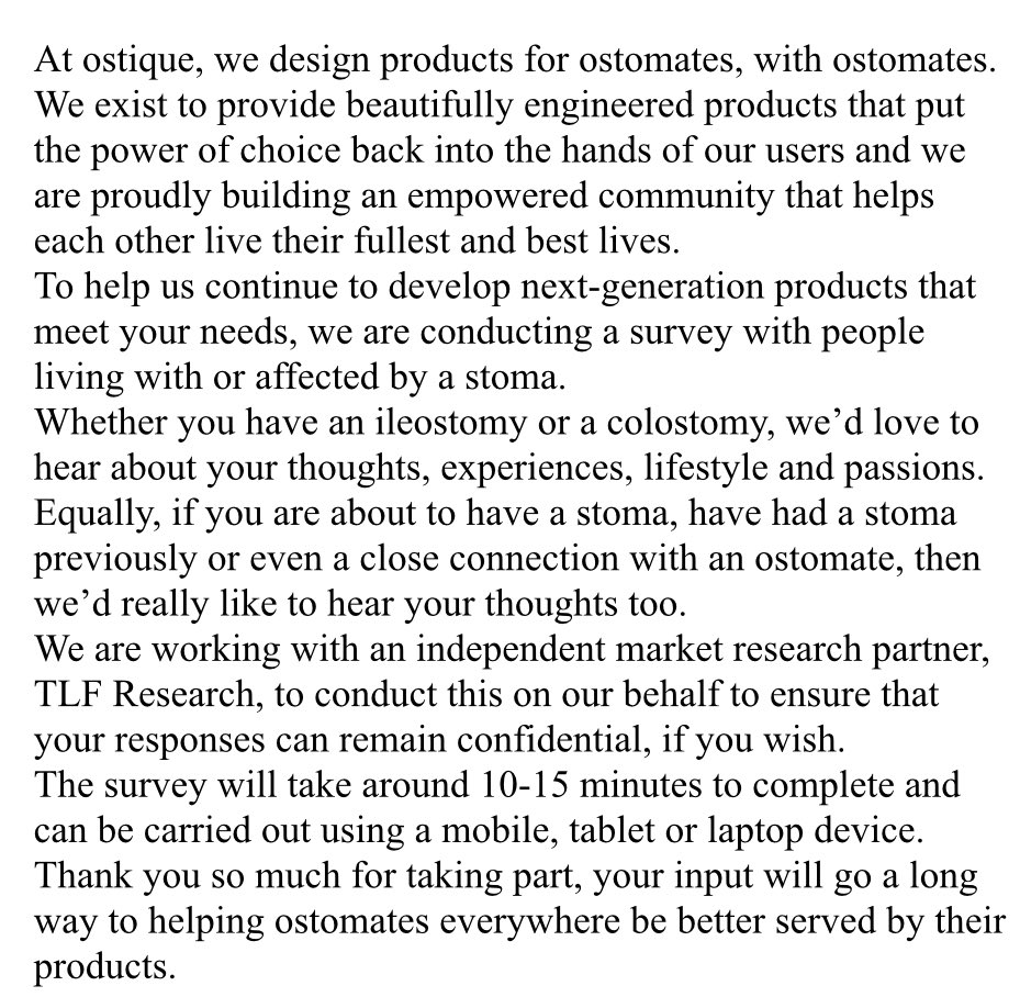 researchactive's tweet photo. ✍️Can you help one of our @NCBDresearch research programme partners with a survey ? Whether you have an ileostomy or colostomy, had one or are due to have one , the team @Ostiqueltd would love to hear about your thoughts, experiences &amp; lifestyle.✅ https://t.co/iaPbr52n1d https://t.co/VMkoBfddJn