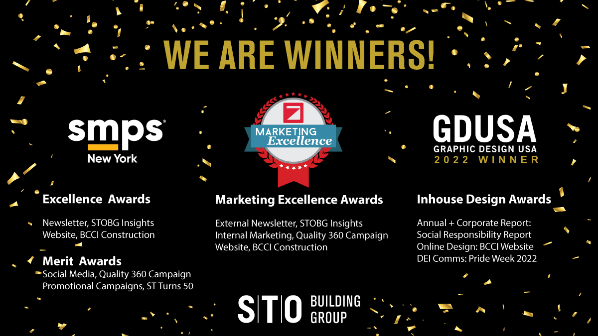 StructureTone's tweet photo. At STOBG we build amazing spaces, and messages. In 2022, our Marcom team has earned 10 different awards, with wins for the BCCI website, Insights magazine, and both internal and external campaigns, we’re proud to see our team making a difference with our message #BuildingOurBrand https://t.co/rbmIrhIl1w