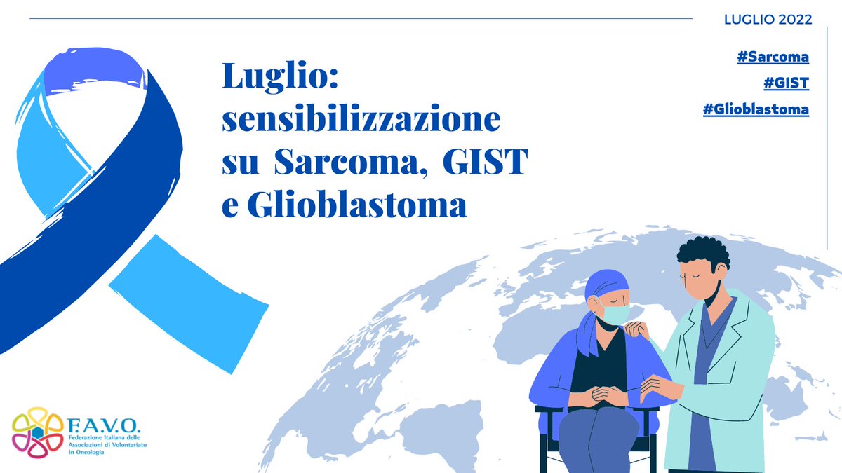 ⚠️Luglio è il mese della sensibilizzazione su #GIST, #sarcoma e #glioblastoma – alcuni tra i #tumorirari che meriterebbero una maggiore attenzione.

🔥FAVO opera attivamente su questo fronte mediante il Gruppo FAVO Tumori Rari.

💡Per saperne di più: bit.ly/3z5QWQT.