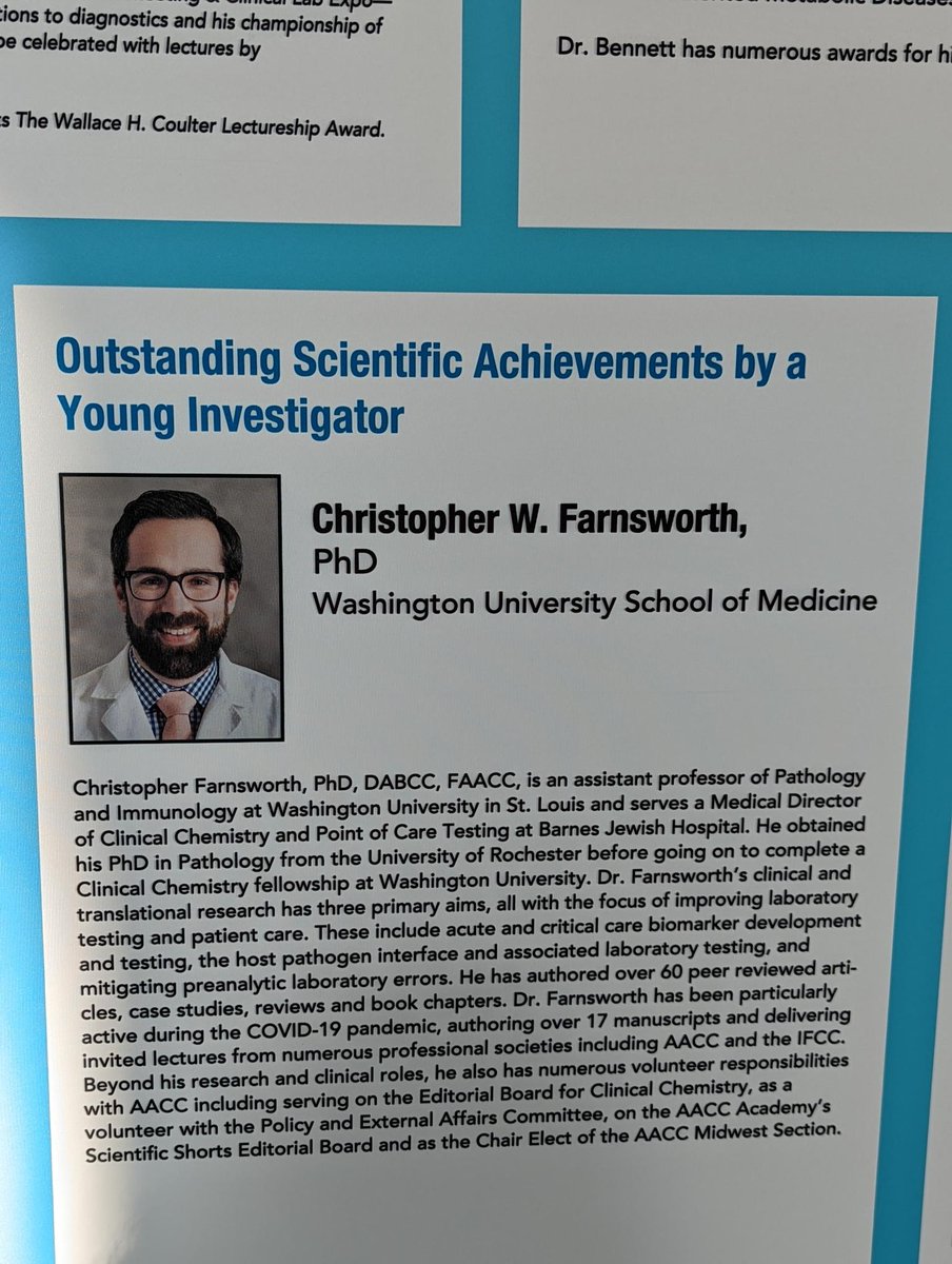 BurnhamBugDoc's tweet photo. Big congratulations to Chris Farnsworth @farnsworthcw of @wusm_pathology, recipient of the #2022AACC Outstanding Scientific Achievements by a Young Investigator Award!  @_AACC https://t.co/kNoKfgdSCd