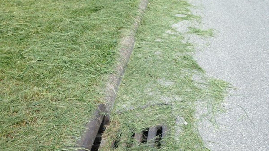 There is no treatment to remove the debris from the water before it reaches nearby lake or the Missouri River. The primary purpose of storm drains is to carry rainwater away from areas to prevent flooding. please clean up your grass clippings