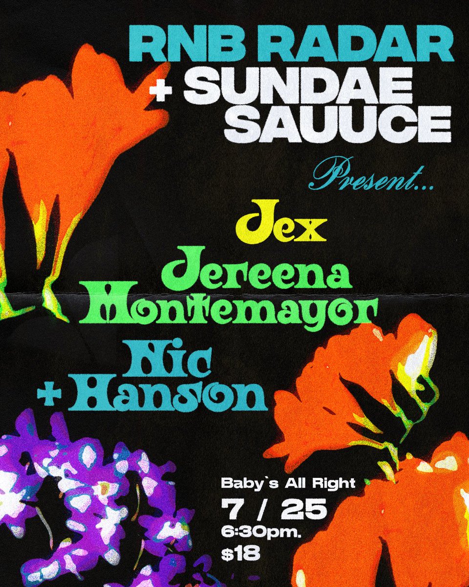 Sundae Sauuce 🍦 (@sundaesauuce) on Twitter photo Tonight in Brooklyn!
Our collab showcase with @rnbradar_ is happening at <a href="/BabysAllRight/">Baby's All Right</a> with 3 amazing talents!
<a href="/Jereena_/">Jereena Montemayor</a>
<a href="/jexnwalor/">jex</a>
<a href="/nic_hanson/">nopicknic</a>
Snag your tickets here: seetickets.us/event/Sundae-S… Tonight in Brooklyn!
Our collab showcase with @rnbradar_ is happening at <a href="/BabysAllRight/">Baby's All Right</a> with 3 amazing talents!
<a href="/Jereena_/">Jereena Montemayor</a>
<a href="/jexnwalor/">jex</a>
<a href="/nic_hanson/">nopicknic</a>
Snag your tickets here: seetickets.us/event/Sundae-S…