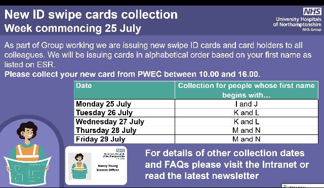 stuart finn (@hucklebury71) on Twitter photo Good catch up with the ID Card project team today. As of today, over 4,000 new UHN access cards have been issued to our staff. This week, cards being issued to staff with first names I to N. <a href="/NGHnhstrust/">Northampton General Hospital ๐</a> <a href="/KettGeneral/">Kettering General Hospital</a> @NghVolunteers <a href="/KghVolunteers/">KGHVolunteers</a> Good catch up with the ID Card project team today. As of today, over 4,000 new UHN access cards have been issued to our staff. This week, cards being issued to staff with first names I to N. <a href="/NGHnhstrust/">Northampton General Hospital ๐</a> <a href="/KettGeneral/">Kettering General Hospital</a> @NghVolunteers <a href="/KghVolunteers/">KGHVolunteers</a>