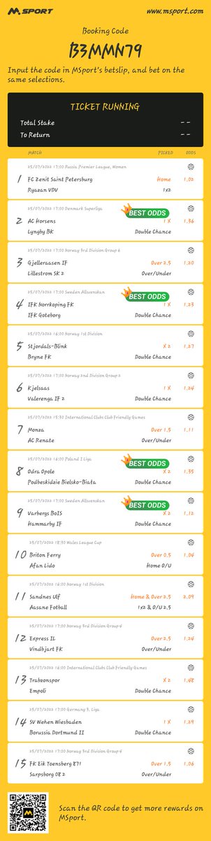 bmf_underrated's tweet image. 💚29 odds on msport 

Msport 🇬🇭: B3MMN79

🔞bet responsibly

@ConvertBookie
@investor_bet
@cou__pon
@Jontech_tips
@sheman9090

These are my bet selections on MSport: 15 matches with odds 29.52. Click the link and follow the bet directly:
msport.com/gh/?code=B3MMN…