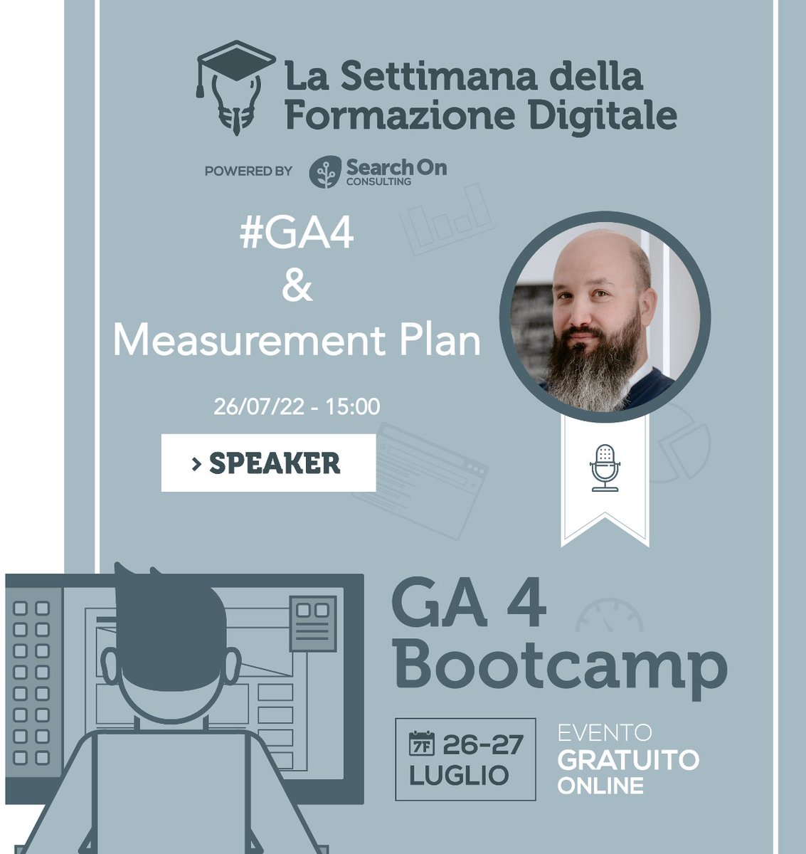 #GA4 e #MeasurementPlan, ovvero come uscire dal labirinto del dato! Questo sarà il tema trattato durante il mio speech alla <a href="/7formazione/">7formazione</a> organizzata da #SearchOn

Un evento gratuito di formazione verticale su Google Analytics 4: 

lasettimanadellaformazione.com/ga4-bootcamp/