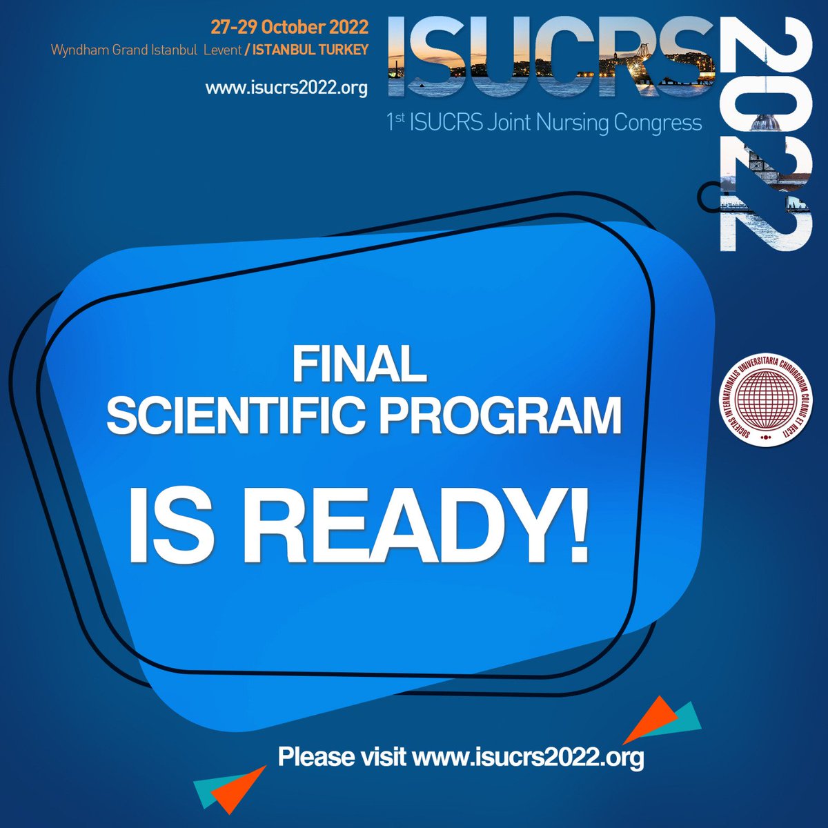 We are pleased to announce that our final scientific program is ready! Visit isucrs2022.org for details. #isucrs #isucrs2022 #isucrsistanbul